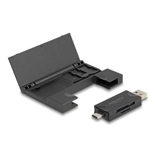 Delock Kártyaolvasó USB 5 Gbps USB Type-C  / A-típusú SD és Mikro SD memóriakártyákhoz praktikus memória kártyatokkal - fekete (91014)