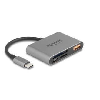   Delock USB-C  kártyaolvasó SD és Micro-SD memóriakártyák + USB csatlakozó10 Gbps A-típusú port és USB Type-C  csatlakozó PD 2.0 85 W (91016)