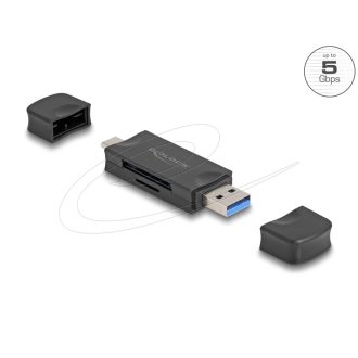   Delock Kártyaolvasó USB 5 Gbps USB Type-C  / A-típusú SD és Mikro SD memóriakártyákhoz fekete (91020)