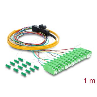   Delock Optikai szálas pigtail fanout kábel 12 x SC-APC simplex csatlakozóval 12 x szabad kábelvégek, 1 m (91047)