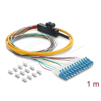   Delock Optikai szálas pigtail fanout kábel 12 x LC-UPC simplex csatlakozóval 12 x szabad kábelvégek, 1 m (91050)