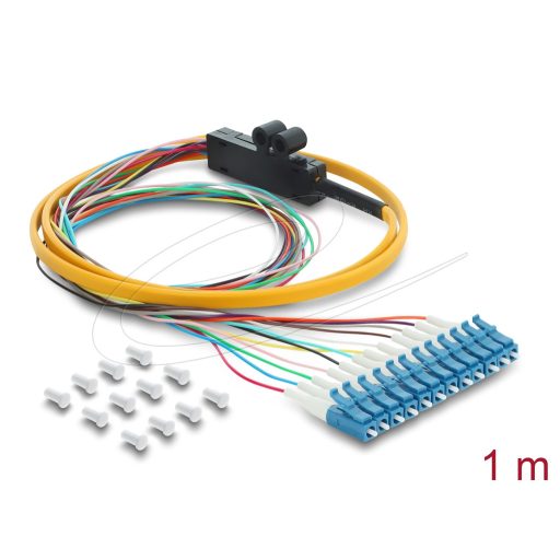 Delock Optikai szálas pigtail fanout kábel 12 x LC-UPC simplex csatlakozóval 12 x szabad kábelvégek, 1 m (91050)