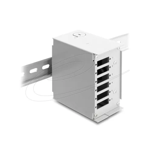 Delock 6 portos optikai szál elosztó panel, SC Duplex vagy LC Quad csatlakozáshoz, szürke fém, DIN-sínre szerelhető (91065)