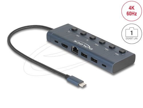 Delock USB Type-C  dokkolóállomás 4K - hoz kettős HDMI / USB / Gigabit LAN / PD 3.0 90 W kapcsolóval