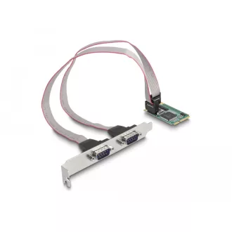   Delock Mini PCIe kártya teljes méret - 2 x Soros RS-232 D-Sub 9 tűs (95273)