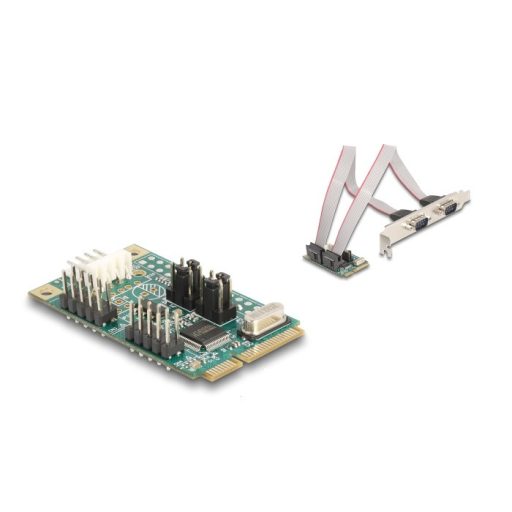 Delock Mini PCIe I/O PCIe teljes méretű 2 x soros RS-232 tápfeszültséggel 5 V / 12 V (95276)