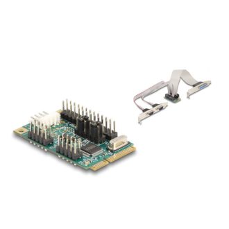   Delock Mini PCIe I/O PCIe teljes méretű 1 x párhuzamos, 2 x soros RS-232 tápfeszültséggel 5 V / 12 V (95277)
