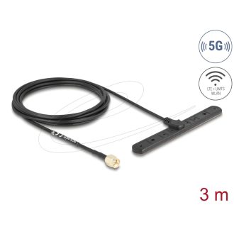   Delock 5G LTE antenna SMA-dugó 3 dBi mindenirányú RG-174-es csatlakozó kábellel biztosított, 3 m öntapadós csatlakozás kültéri, fekete színű (96090)