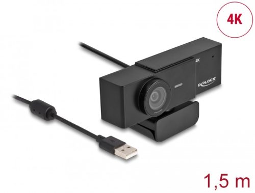 Delock USB UHD Webkamera mikrofonnal 4K 30 Hz 110  látószög és háromlábú állvány (96400)