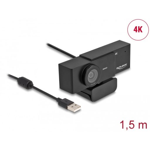 Delock USB UHD Webkamera mikrofonnal 4K 30 Hz 110  látószög és háromlábú állvány (96400)