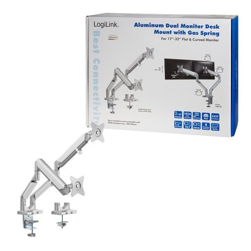 Logilink Kettős monitortartó, 17 32", alumínium, ívelt képernyő (BP0088)