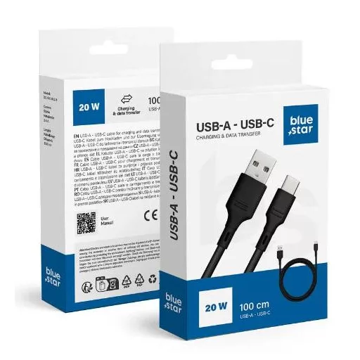 Bluestar Type-C kábel  3A, 1m, fekete, DC-001AC3.0 (BS281648)