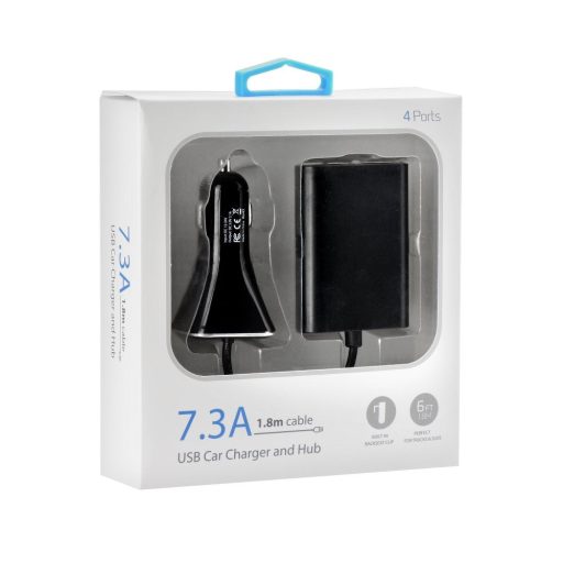 BlueStar autós töltő 4 x USB, 7,3 A, kábel 1,8 m (BS376077)