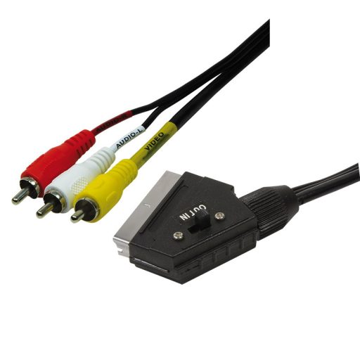 Logilink Audio/Videó kábel, Scart/M - 3x RCA/M, fekete, 2 m (CA1029)