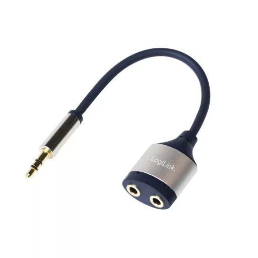 Logilink Audiokábel, 3,5 mm-es 3-Pin/M - 2x3,5 mm/F, fém, fekete/kék, 0,18 m (CA1100)