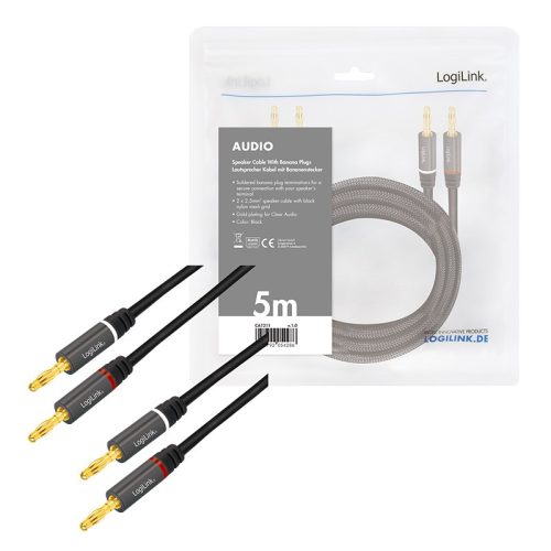 Logilink Audio kábel, 2x2 Banán csatlakozó, fém, 5 m (CA1211)
