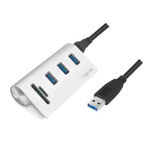 Logilink USB 3.0 hub, 3 portos, kártyaolvasóval SD/microSD-hez, alumínium (CR0045)