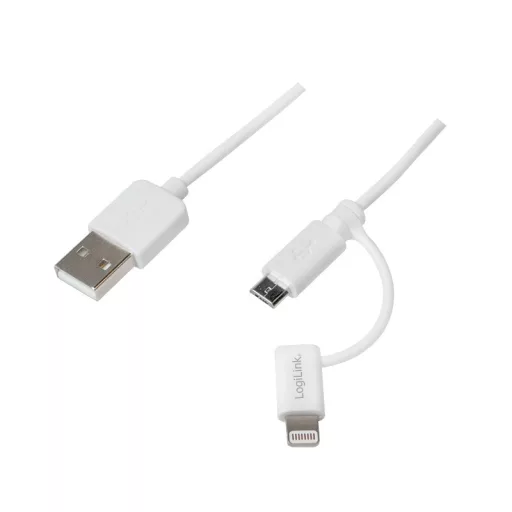 Logilink USB 2.0 kábel, USB-A/M - Micro-USB + Lightning/M, fehér, 1 m (CU0118)