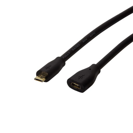 Logilink USB 2.0 kábel, Micro-USB/M - Micro-USB/F, fekete, 5 m (CU0125)