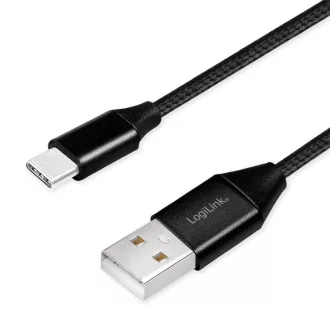   Logilink USB 2.0 C-típusú kábel, C/M-USB-A/M, szövet, fekete, 1 m (CU0140)