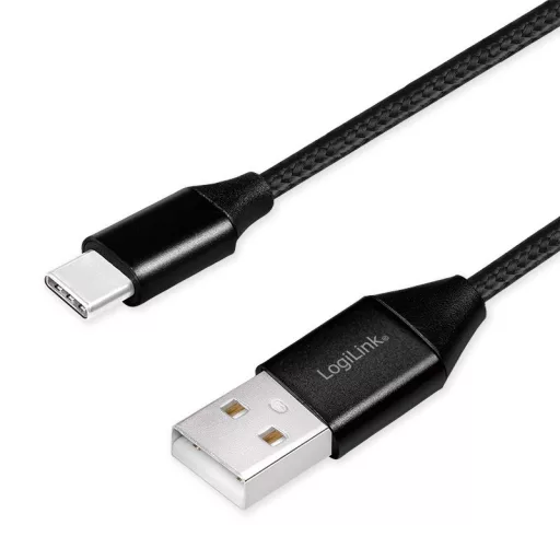 Logilink USB 2.0 C-típusú kábel, C/M-USB-A/M, szövet, fekete, 1 m (CU0140)
