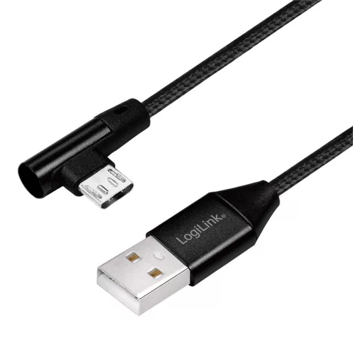 Logilink USB 2.0 kábel, USB-A/M - Micro-USB/M (90 ), szövet, fém, 1 m (CU0142)