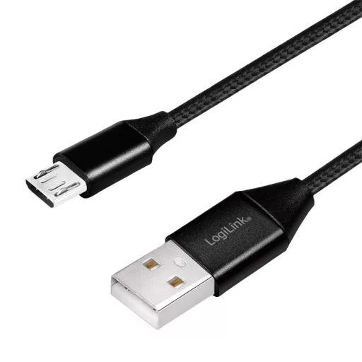 Logilink USB 2.0 kábel, USB-A/M - Micro-USB/M (90 ), szövet, fém, 0,3 m (CU0143)