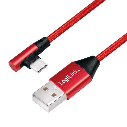 Logilink USB 2.0 Type-C kábel, C/M (90 )   USB-A/M, szövet, 0,3 m (CU0145)