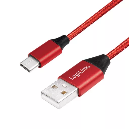Logilink USB 2.0 Type-C kábel, C/M-USB-A/M, szövet, piros, 1 m (CU0148)