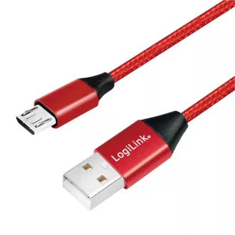   Logilink USB 2.0 kábel, USB-A/M - Micro-USB/M, szövet, fém, 0,3 m (CU0151)