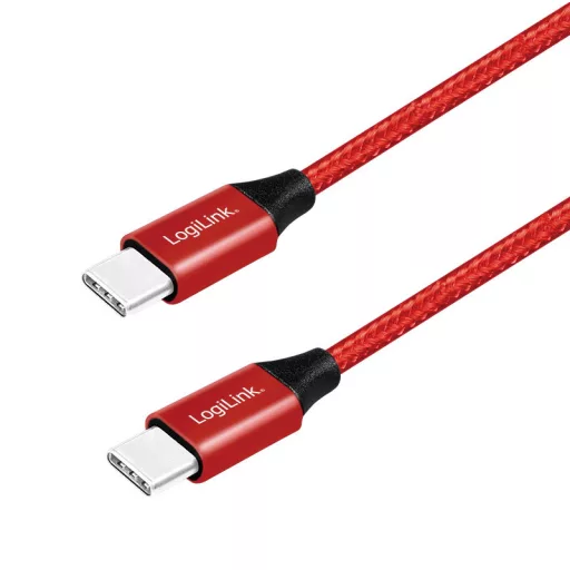 Logilink USB 2.0 Type-C kábel, C/M-C/M, fém, szövet, 0,3 m (CU0155)