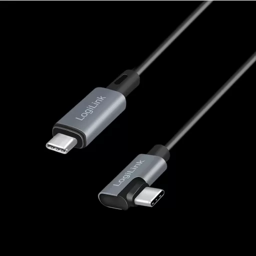 Logilink USB 2.0 Type-C kábel, USB-C/M 90 fok - USB-C/M, E-jel, PD, fekete, 2 m (CU0183)