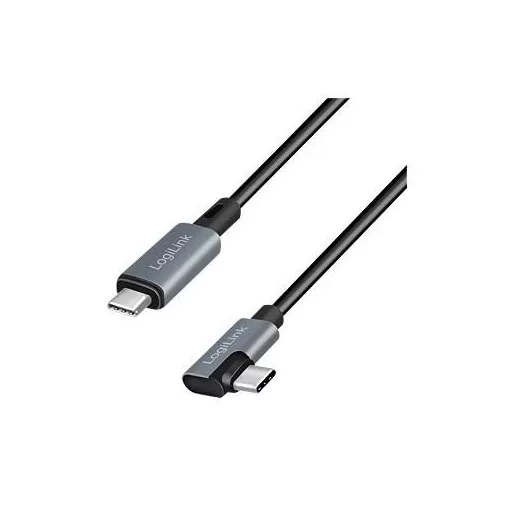 Logilink USB 2.0 Type-C kábel, C/M 90 fok - USB-C/M, E-jel, PD, fekete, 3 m (CU0184)