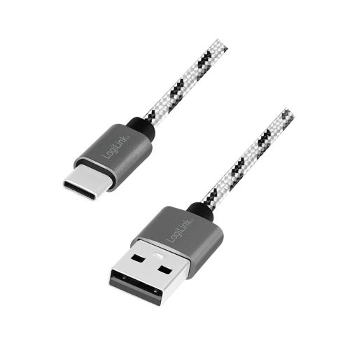 Logilink USB 2.0 Type-C kábelkészlet, C/M-ről USB-A/M-re, alu, nejlon, fehér/fekete