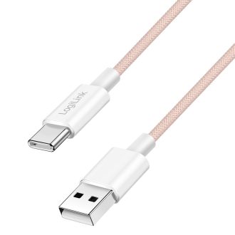   Logilink USB 2.0 Type-C kábel, C/M - A/M, 480 Mbps, 60W, nejlon, rózsaszín, 1 m (CU0324)