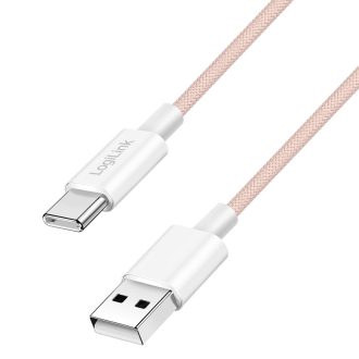   Logilink USB 2.0 Type-C kábel, C/M - A/M, 480 Mbps, 60W, nejlon, rózsaszín, 1,5 m (CU0325)