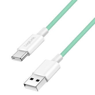   Logilink USB 2.0 Type-C kábel, C/M - A/M, 480 Mbps, 60W, nejlon, zöld, 1 m (CU0327)