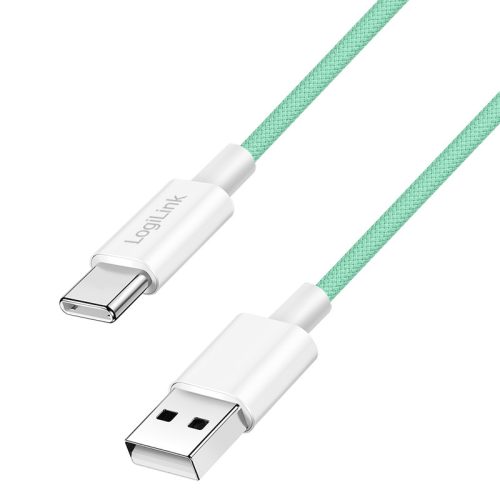Logilink USB 2.0 Type-C kábel, C/M - A/M, 480 Mbps, 60W, nejlon, zöld, 1,5 m