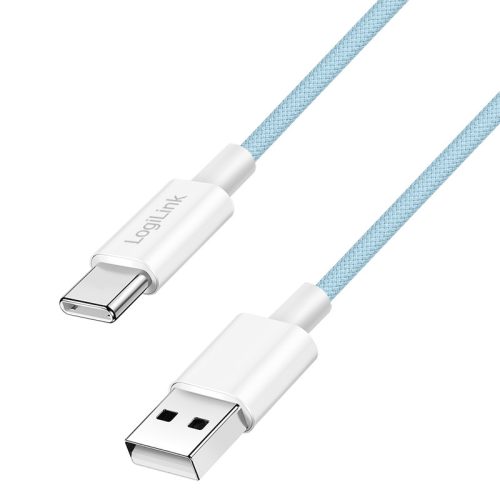 Logilink USB 2.0 Type-C kábel, C/M - A/M, 480 Mbps, 60W, nejlon, kék, 1 m