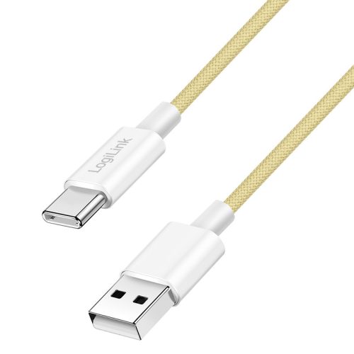 Logilink USB 2.0 Type-C kábel, C/M - A/M, 480 Mbps, 60W, nejlon, sárga, 0,5 m