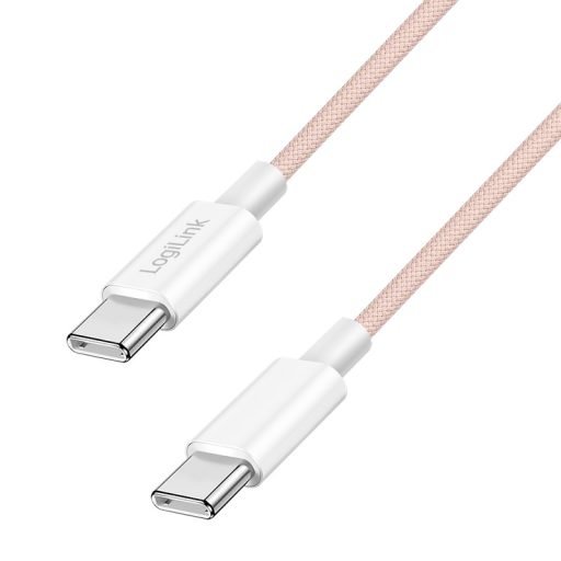 Logilink USB 2.0 Type-C kábel, C/M - C/M, 480 Mbps, 60W, nejlon, rózsaszín, 0,5 m (CU0343)