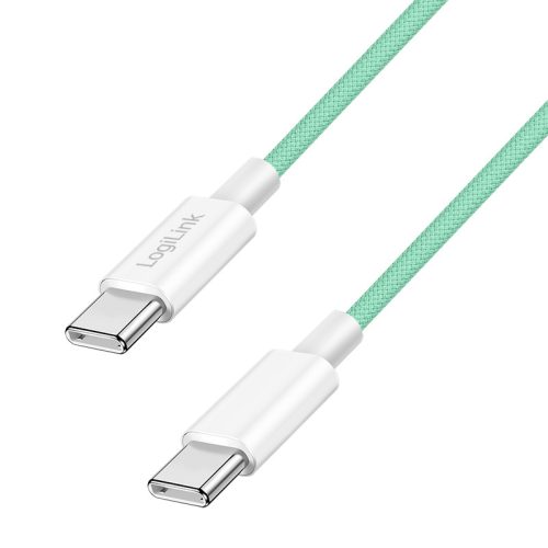 Logilink USB 2.0 Type-C kábel, C/M - C/M, 480 Mbps, 60W, nejlon, zöld, 1 m