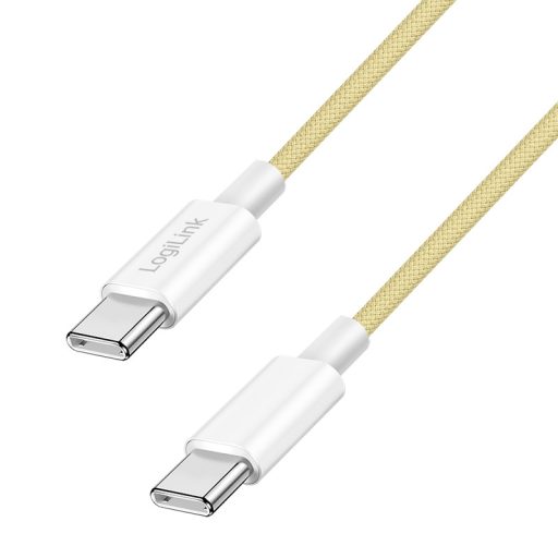 Logilink USB 2.0 Type-C kábel, C/M - C/M, 480 Mbps, 60W, nejlon, sárga, 1 m (CU0353)