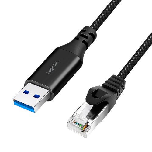 Logilink USB 3.0 Ethernet kábel, A/M-RJ45/M, 1 Gbps, aktív, fekete/szürke, 7,5 m