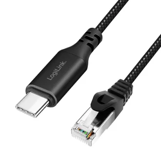   Logilink USB 3.2 Type-C Ethernet kábel, C/M   RJ45/M, 1 Gbps, aktív, fekete/szürke, 1 m (CU0410)