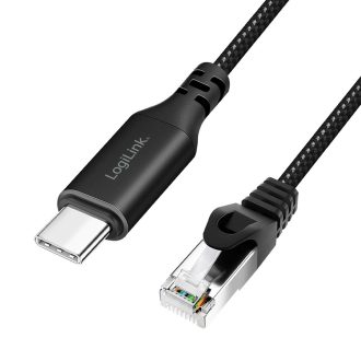   Logilink USB 3.2 Type-C Ethernet kábel, C/M   RJ45/M, 1 Gbps, aktív, fekete/szürke, 2 m (CU0412)