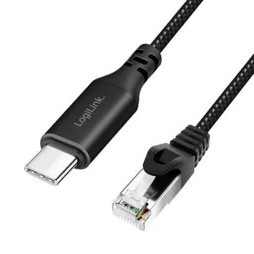 Logilink USB 3.2 Type-C Ethernet kábel, C/M   RJ45/M, 1 Gbps, aktív, fekete/szürke, 7,5 m (CU0415)