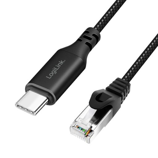 Logilink USB 3.2 Type-C Ethernet kábel, C/M   RJ45/M, 1 Gbps, aktív, fekete/szürke, 15 m (CU0417)