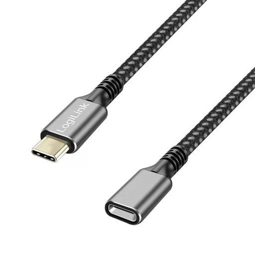 Logilink USB 3.2 Gen2 Type-C kábel, C/M-USB-C/F, PD, alu, fekete/szürke, 1 m (CUA0108)