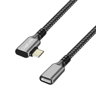   Logilink USB 3.2 Gen1 Type-C kábel, C/M 90  - USB-C/F, PD, alu, fekete/szürke, 2 m (CUA0112)